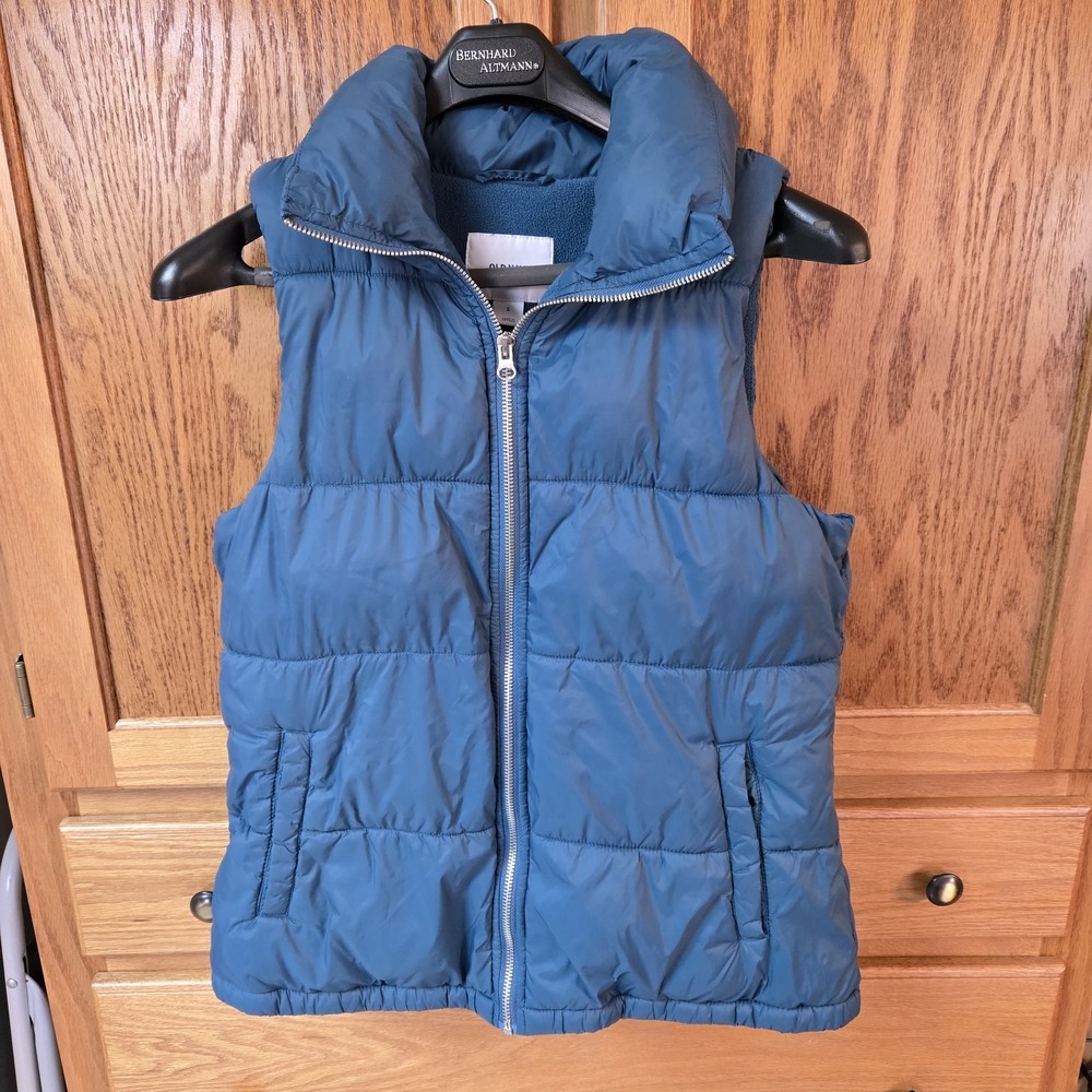 Old Navy Vest Size Small Teal Puffer Insulated Fleece Lined Full Zip Pockets EUC